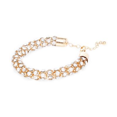 Gold tone encrusted rope bracelet